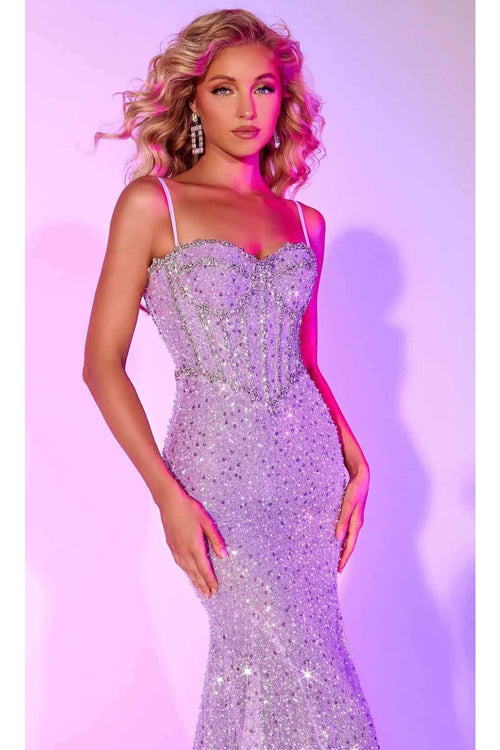 Portia and Scarlett PS24616 -long- Shiny Sequined Sweetheart Corset Gown