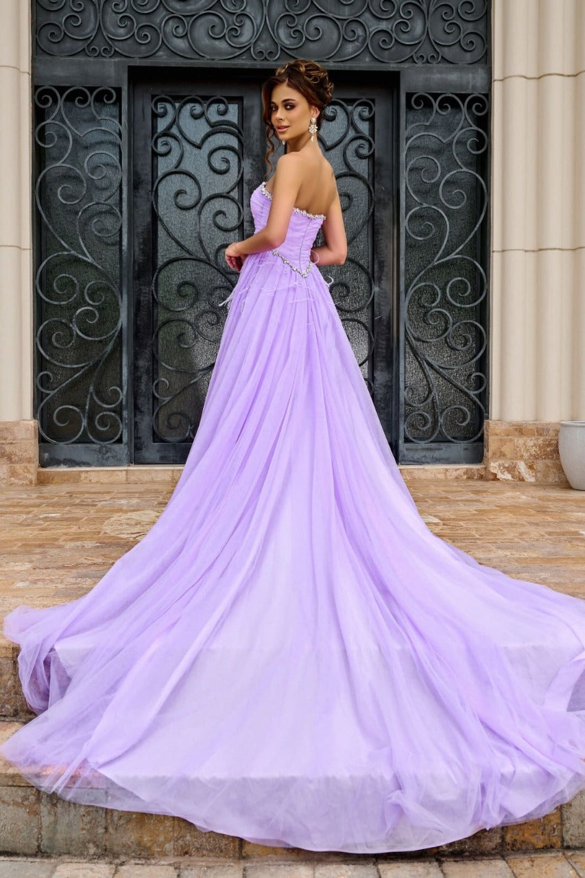 Portia and Scarlett PS24632 Ruched Corset Sweetheart High Slit Gown