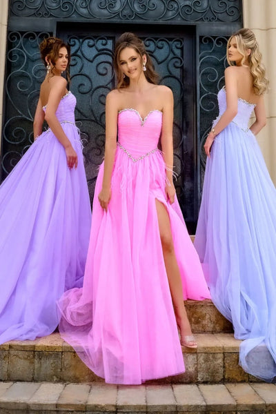 Portia and Scarlett PS24632 Ruched Corset Sweetheart High Slit Gown