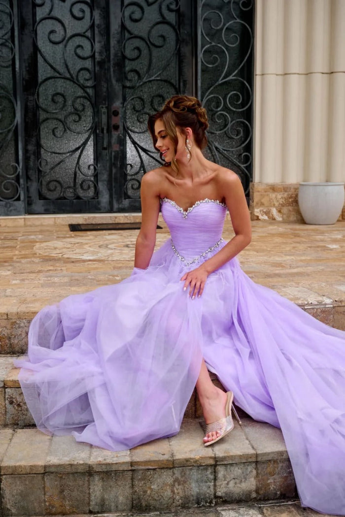 Portia and Scarlett PS24632 Ruched Corset Sweetheart High Slit Gown