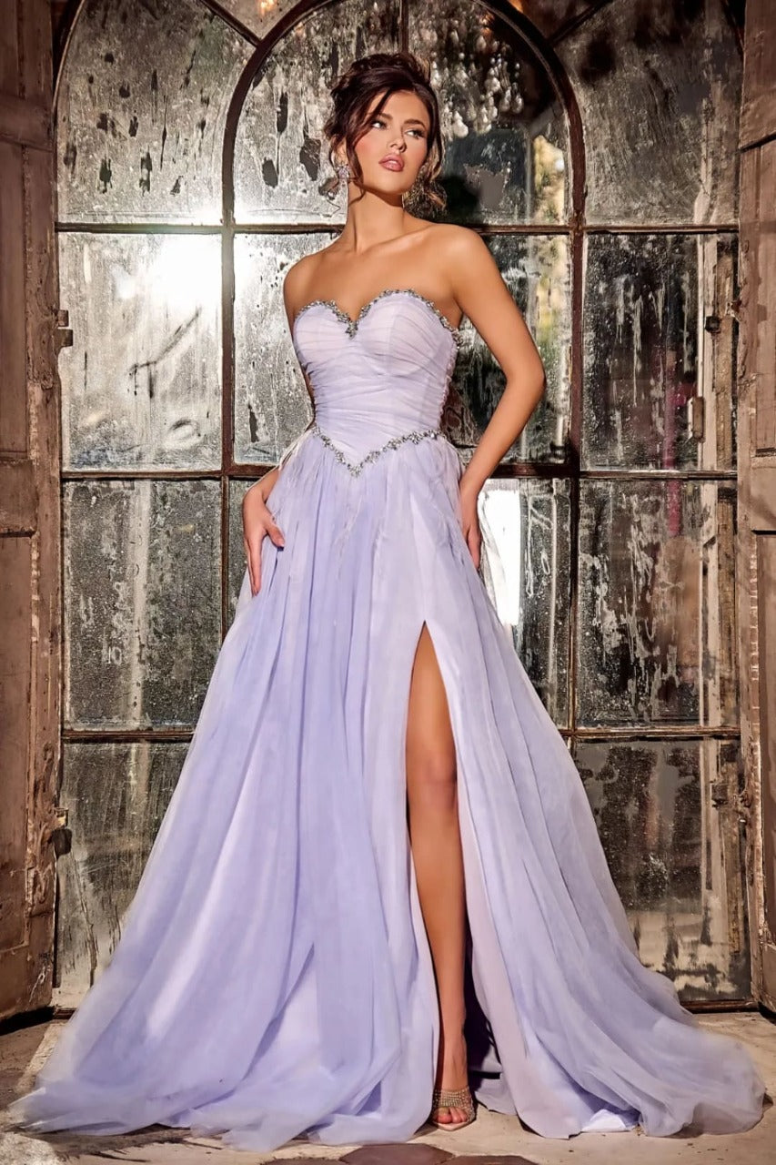 Portia and Scarlett PS24632 Ruched Corset Sweetheart High Slit Gown