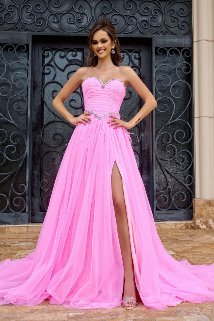 Portia and Scarlett PS24632 Ruched Corset Sweetheart High Slit Gown
