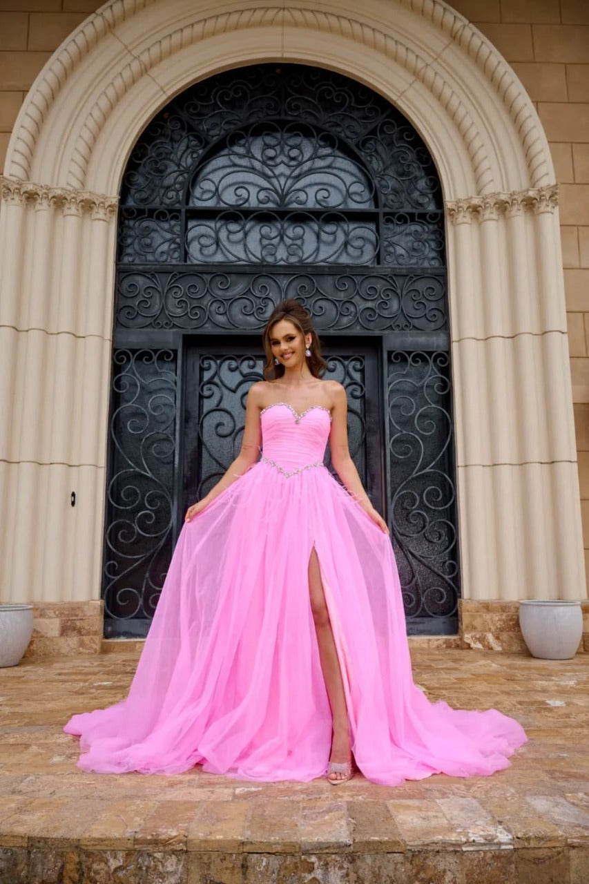 Portia and Scarlett PS24632 Ruched Corset Sweetheart High Slit Gown