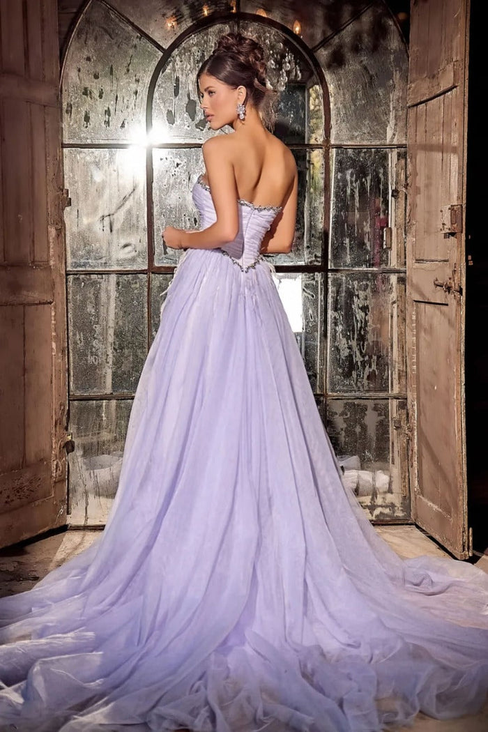 Portia and Scarlett PS24632 Ruched Corset Sweetheart High Slit Gown