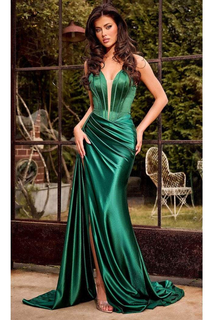Portia and Scarlett PS24682 Satin Evening Gown with High Slit