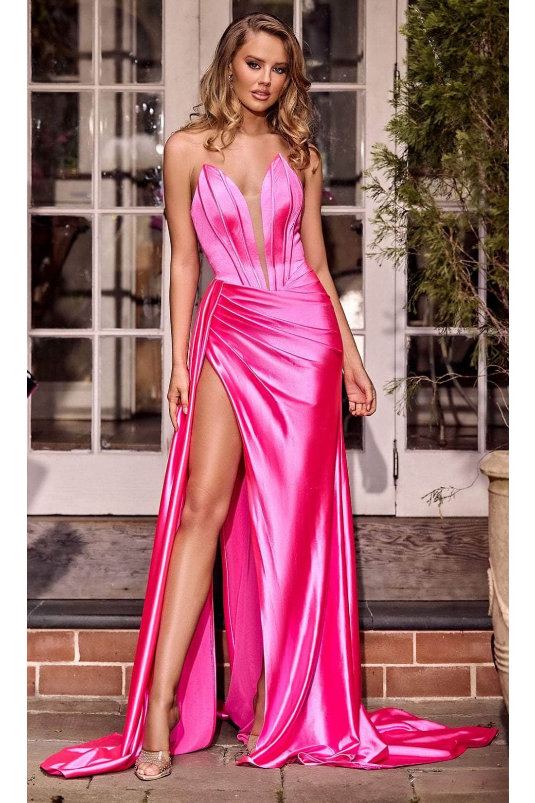 Portia and Scarlett PS24682 Satin Evening Gown with High Slit