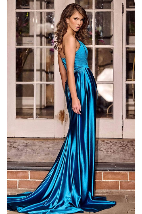 Portia and Scarlett PS24682 Satin Evening Gown with High Slit