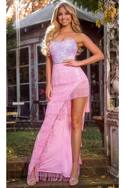 Portia and Scarlett PS24813 High Low Sequin Beaded Fringe Prom Dress