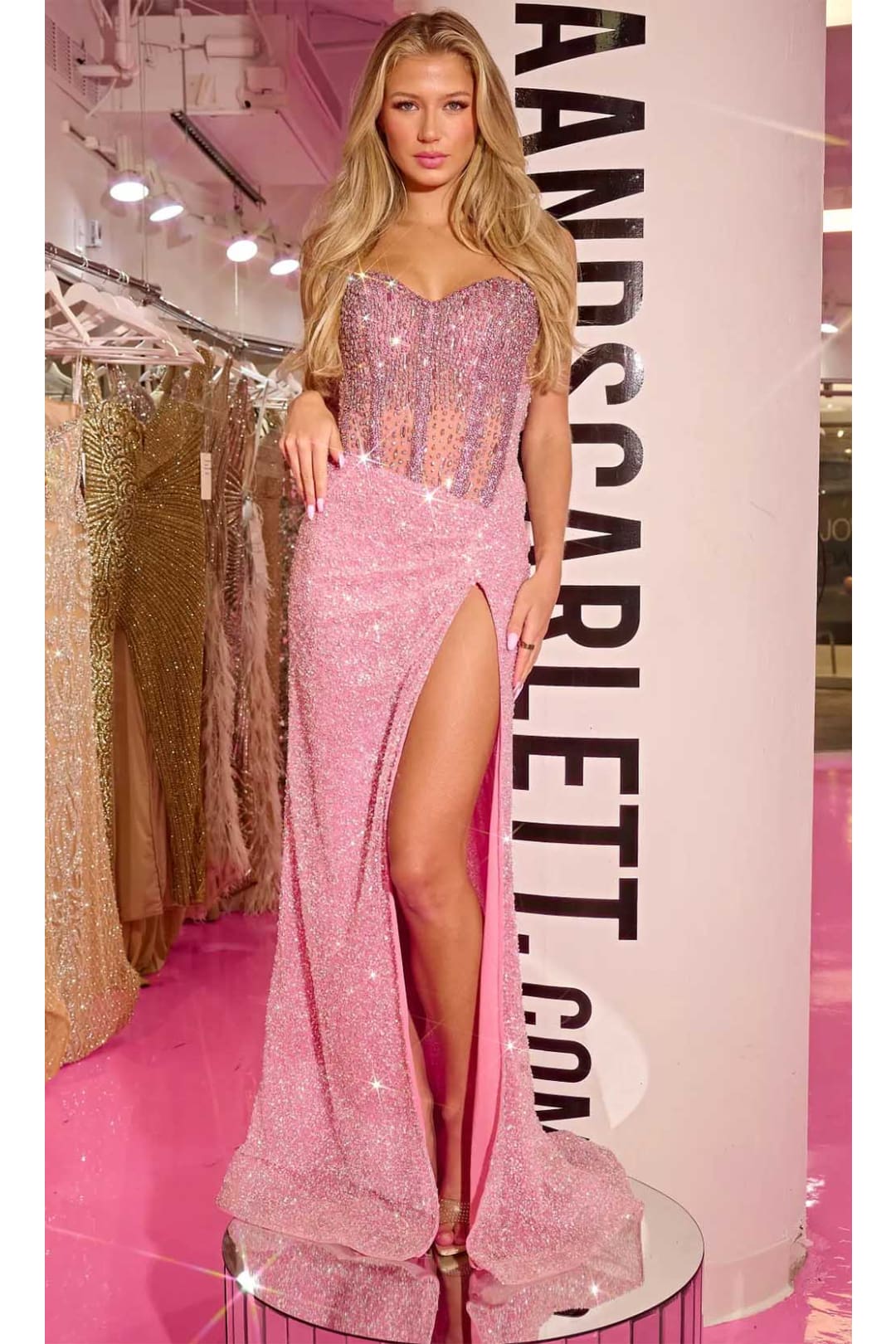 Portia and Scarlett PS24850C -long- Jeweled Evening Gown with Illusion Design