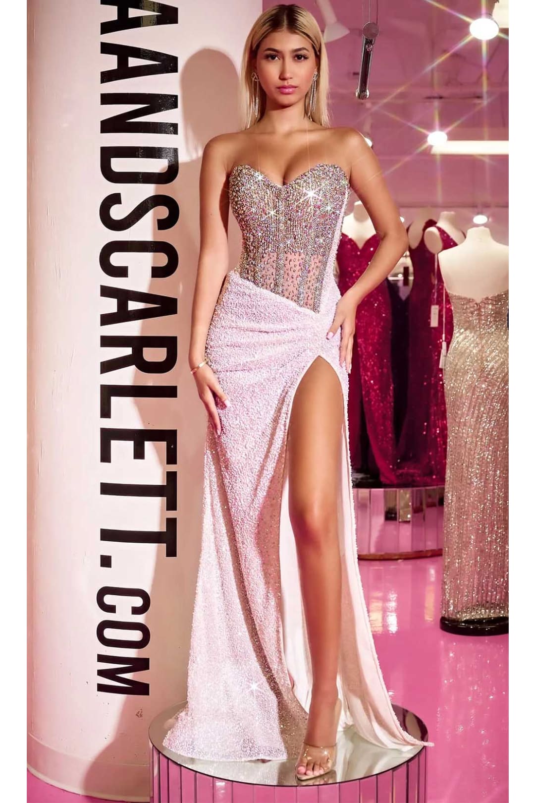 Portia and Scarlett PS24850C -long- Jeweled Evening Gown with Illusion Design