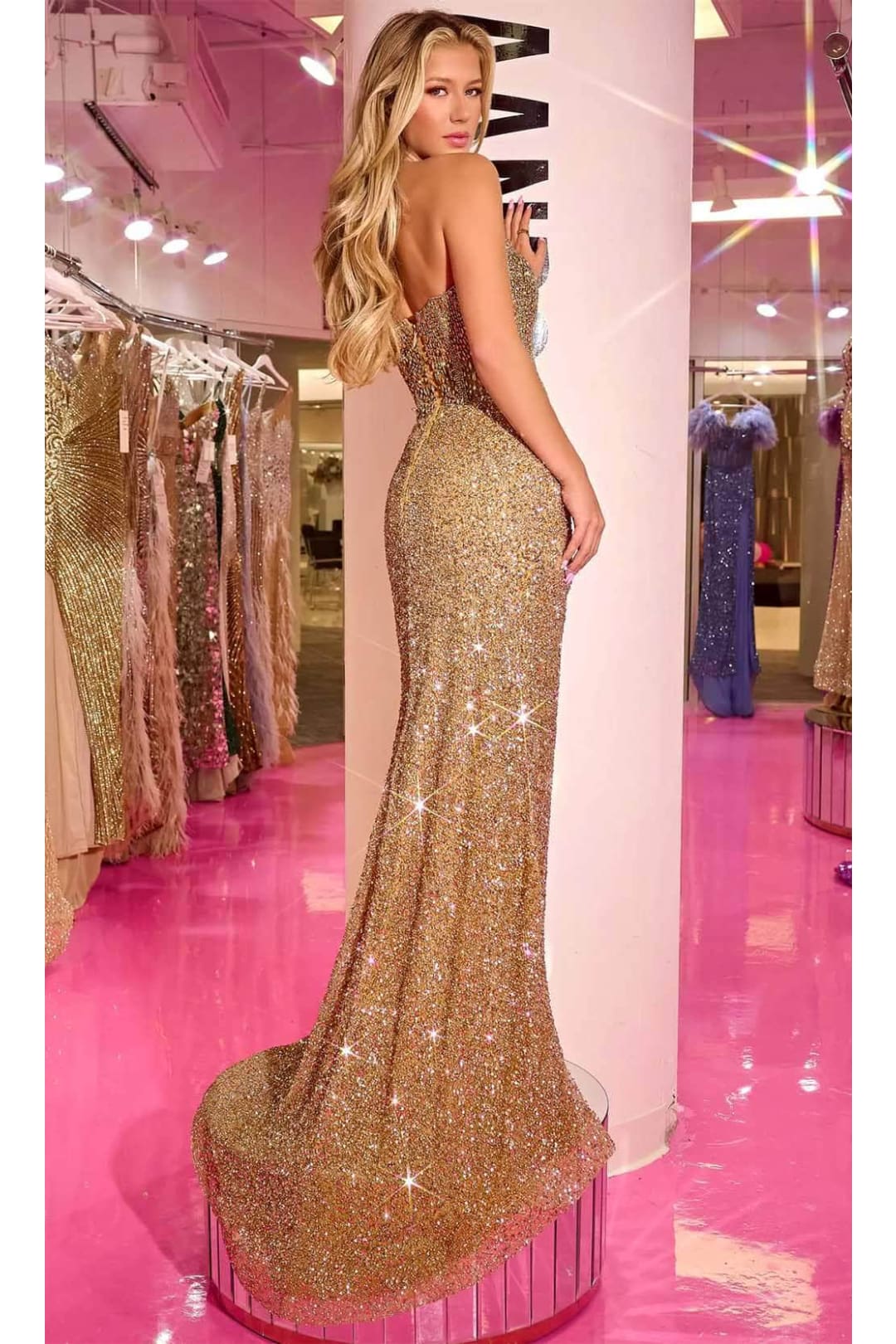 Portia and Scarlett PS24850C -long- Jeweled Evening Gown with Illusion Design