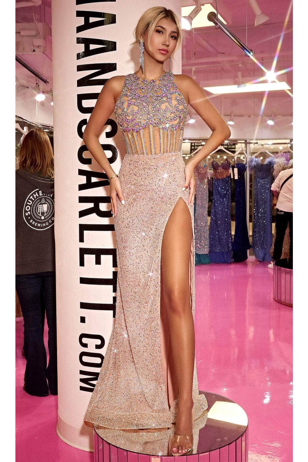 Portia and Scarlett PS24879C -long- Embellished Evening Dress with Jewel Neckline