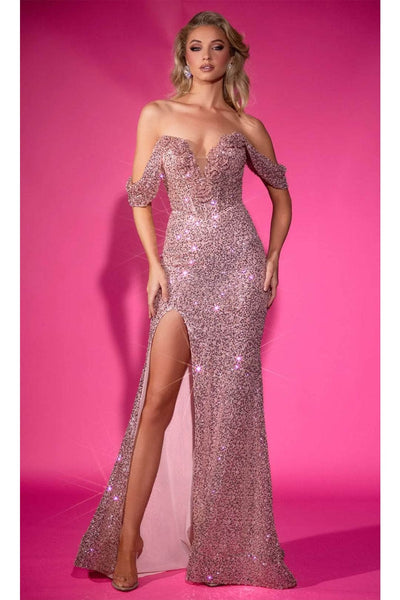 Portia and Scarlett PS25226 - Off-Shoulder Sparkling Sequin Prom Gown
