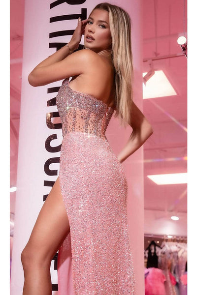 Portia and Scarlett PS25426C -long- Jeweled Evening Gown with Slit for a Dramatic Effect