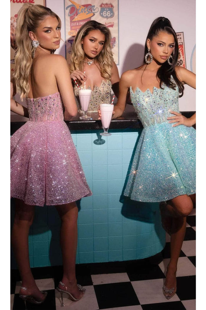 Portia and Scarlett PS25511 -short- Cocktail Dress with Diamond Motif