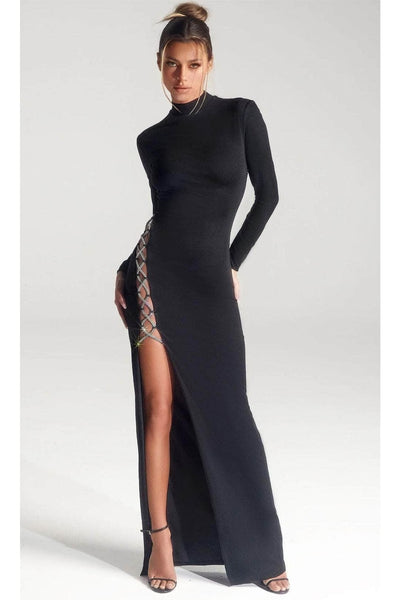 Portia and Scarlett PS326B Sexy Black High Neck Cut Out Evening Dress