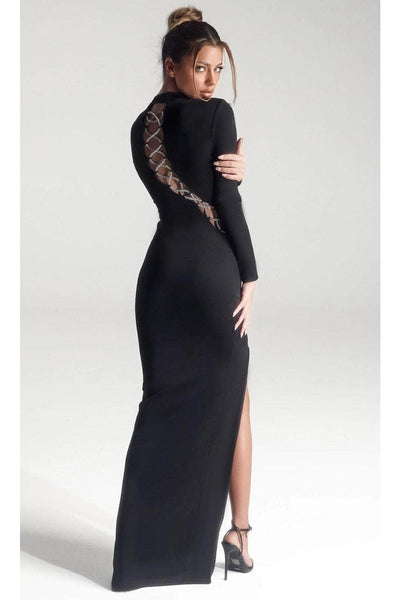 Portia and Scarlett PS326B Sexy Black High Neck Cut Out Evening Dress