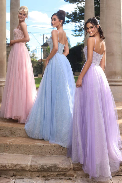 Portia & Scarlett PS25311 Spaghetti Straps A-Line Beaded Glitter Prom Ball Gown