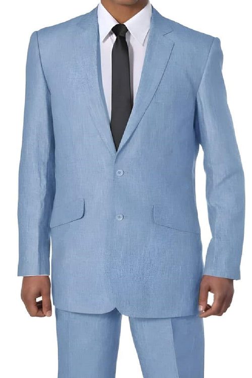 Mens Big and Tall Linen Suits -  Blue 2 Buttons  Summer Fabric Suit