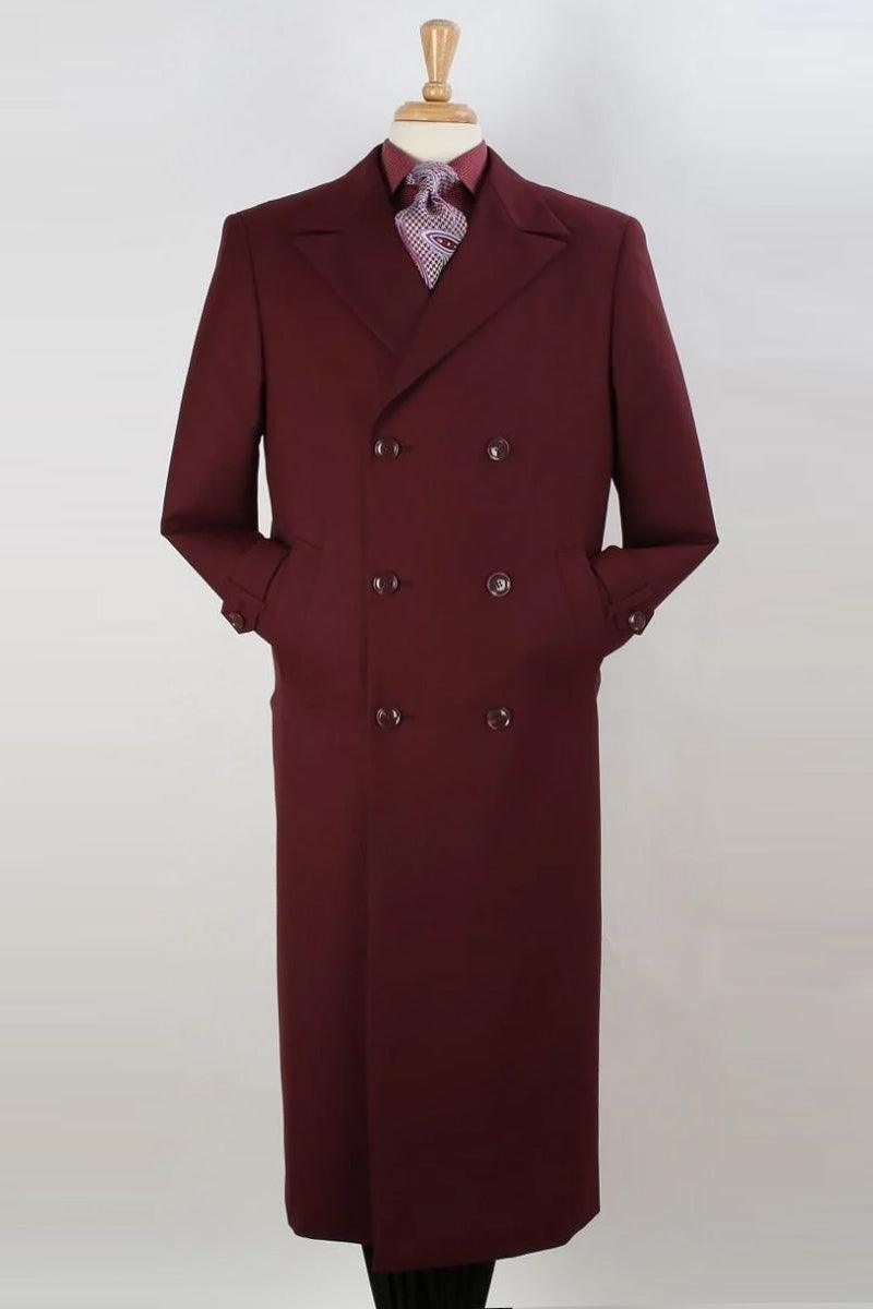 "Premium Burgundy Gabardine Overcoat for Men | Black Diamond" - USA Men's Outlet – SuitUSA