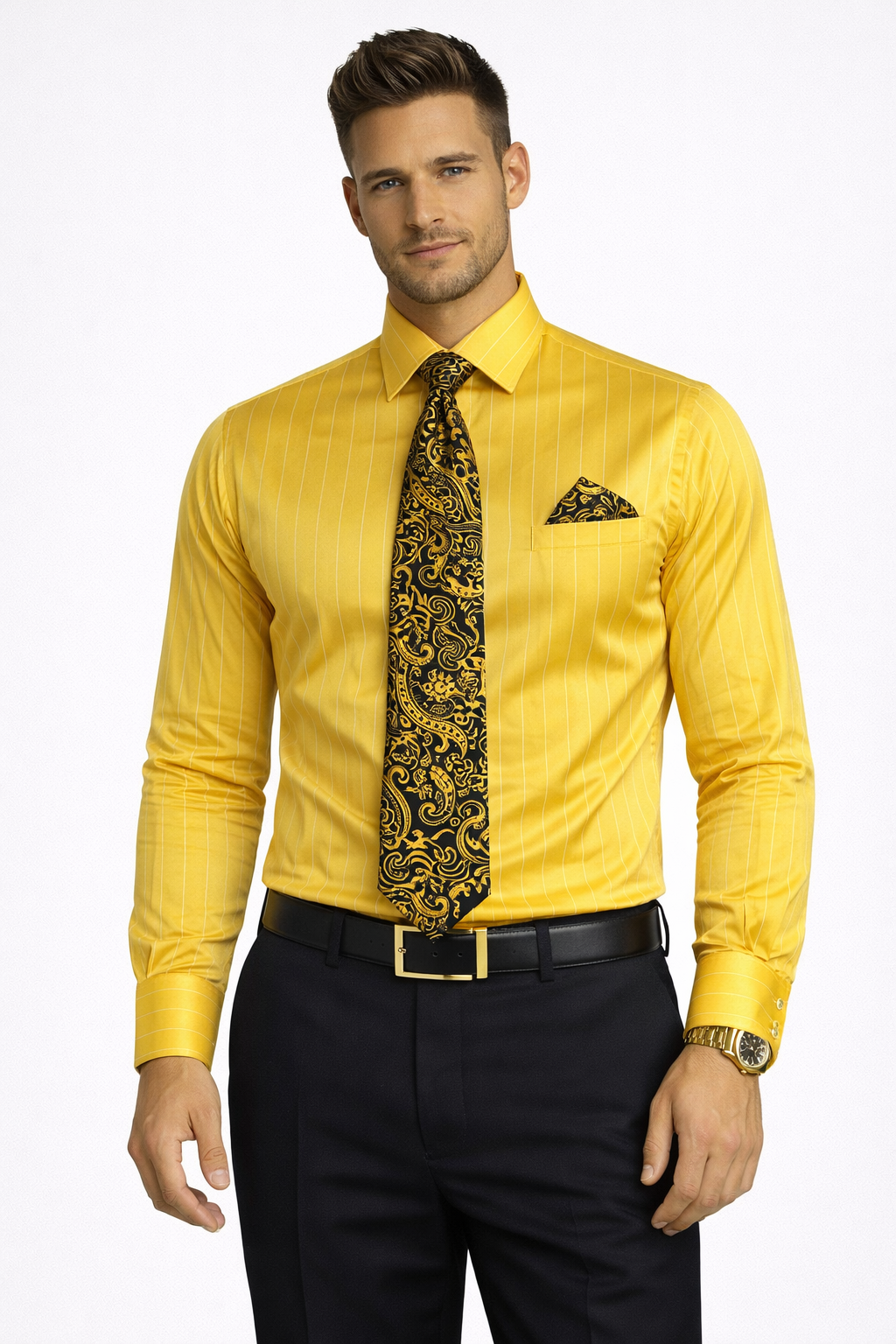 Gold Colorful Men's Dress Shirt