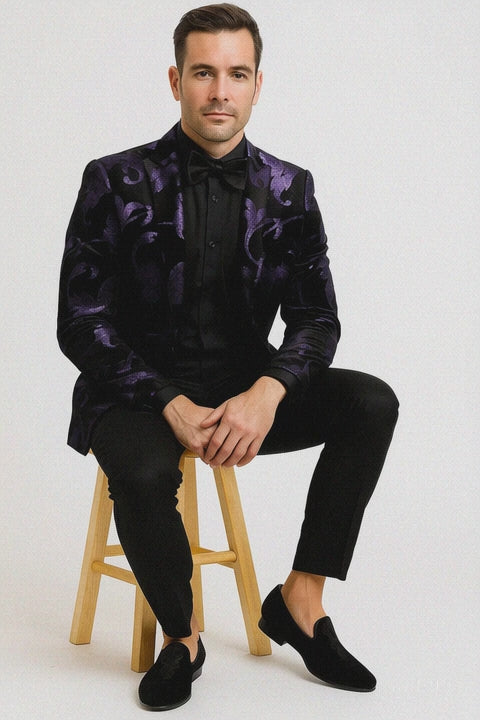 Purple and Black Paisley Tuxedo Dinner Jacket 