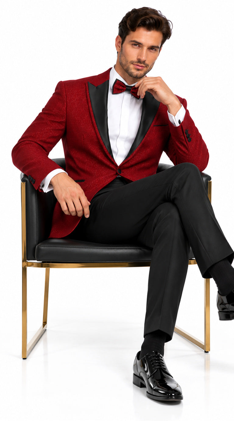 Mens Burgundy Tuxedo - Maroon Wine Color Sequin Sparkly Shiny Dinner Jacket + Pants