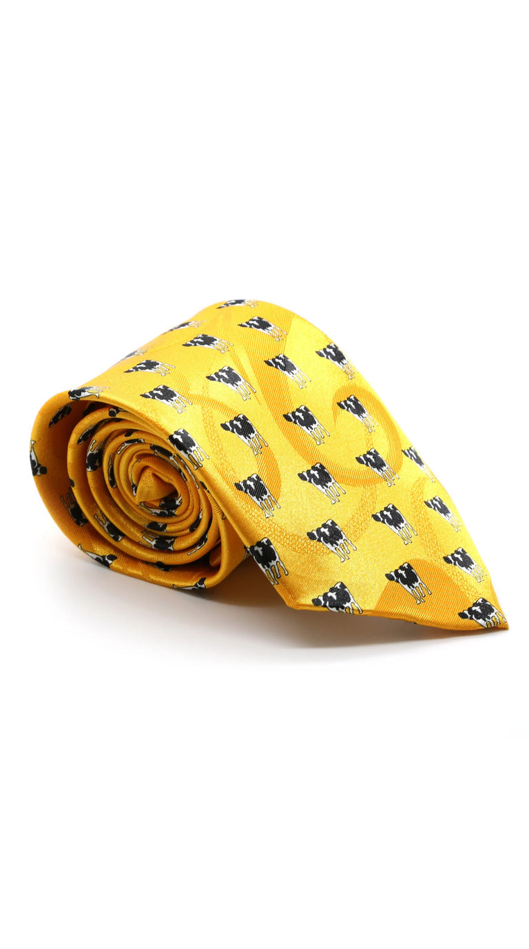 Cow Yellow Necktie with Handkerchief Set