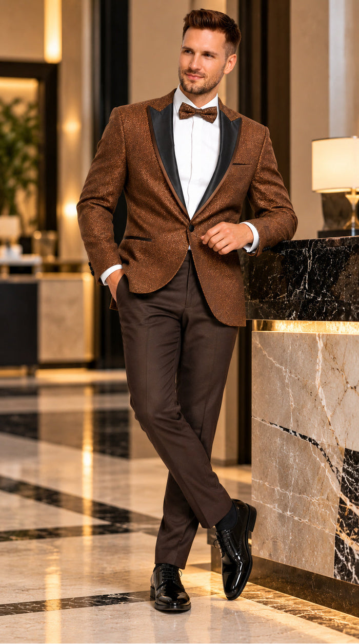 Mens Light Brown Tuxedo Suit Sequin Sparkly Shiny Dinner Jacket + Pants