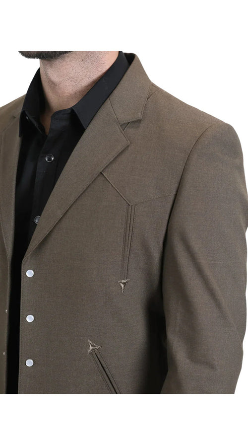 Men's Brown Western Suit 2-Piece - Cowboy Suit with Western Yoke & Pearl Snaps