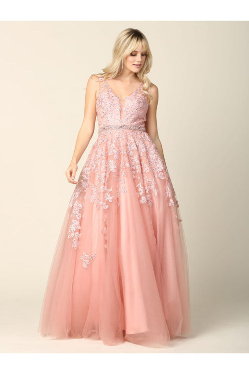 Eva USA 5232 Embellished Floral Embroidery A-Line Gown