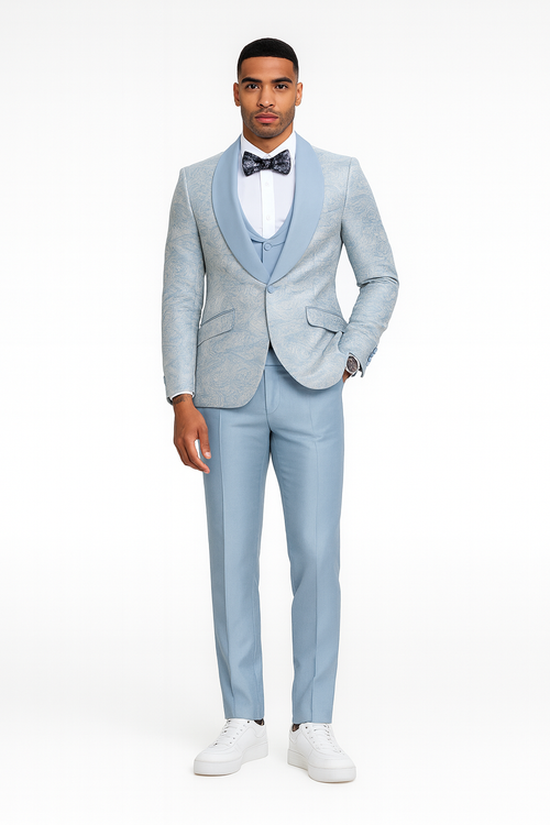 2026 Prom Special Blue Tuxedo Suit w/ Double-Breasted Vest by Tazzio