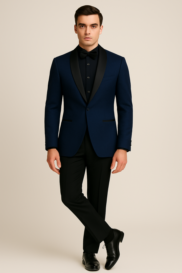 Mens Slim Fit Paisley Shawl Lapel Prom Dinner Jacket Tuxedo Blazer in Navy Blue by menstuxedousain