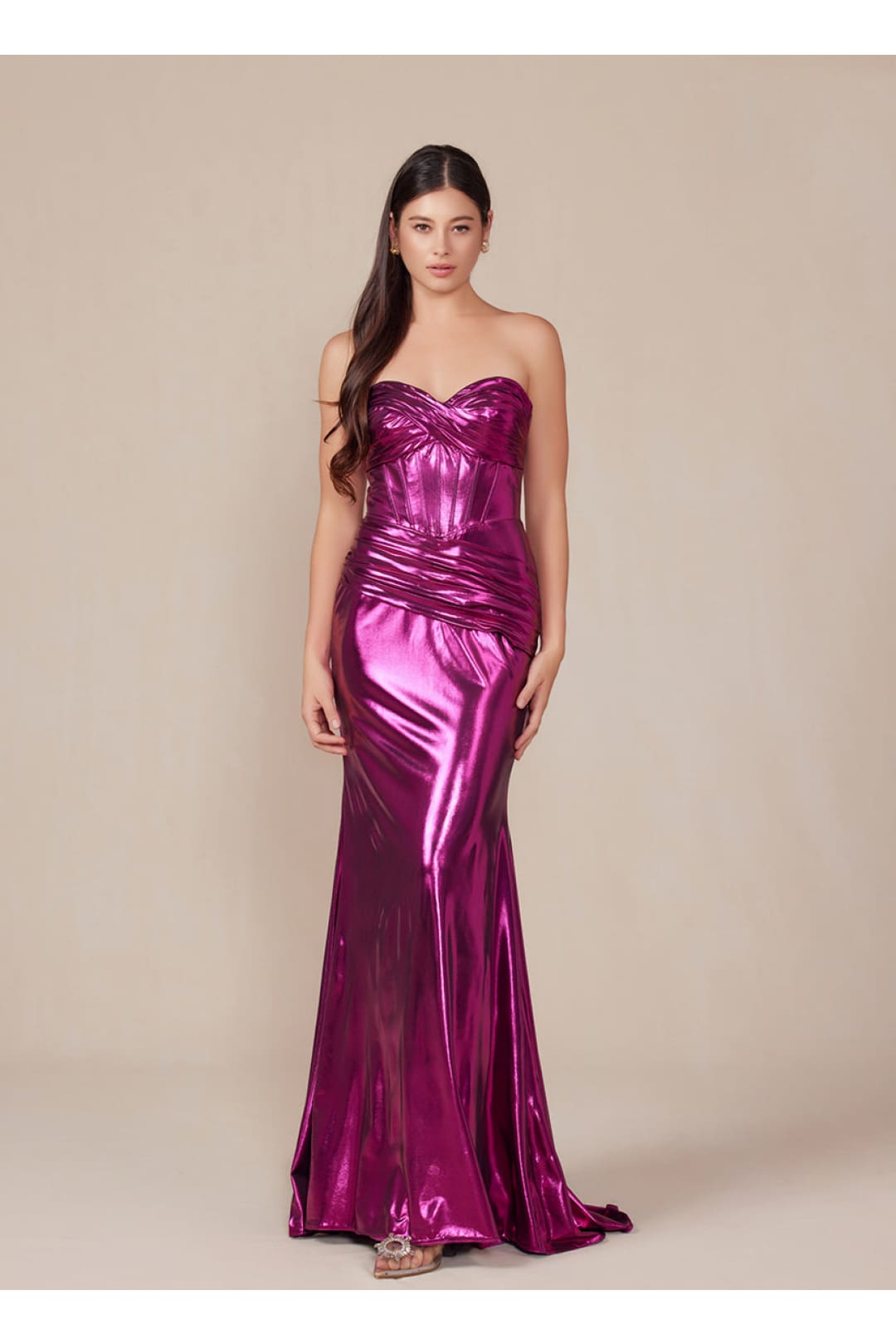 Nox Anabel T1499 Prom Formal Strapless Metallic Long Sheath Gown