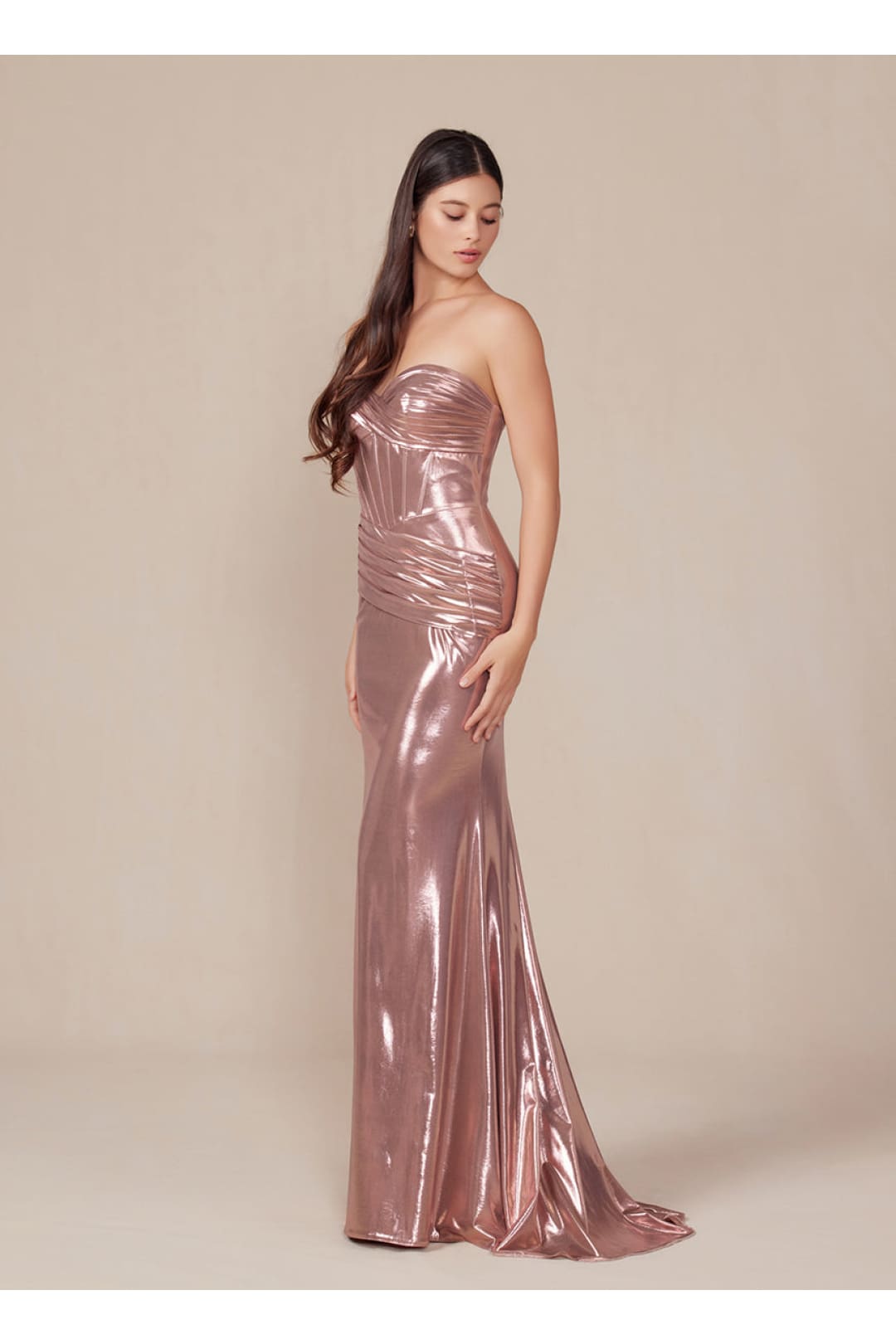 Nox Anabel T1499 Prom Formal Strapless Metallic Long Sheath Gown