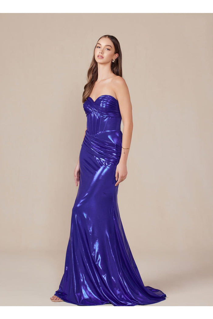 Nox Anabel T1499 Prom Formal Strapless Metallic Long Sheath Gown