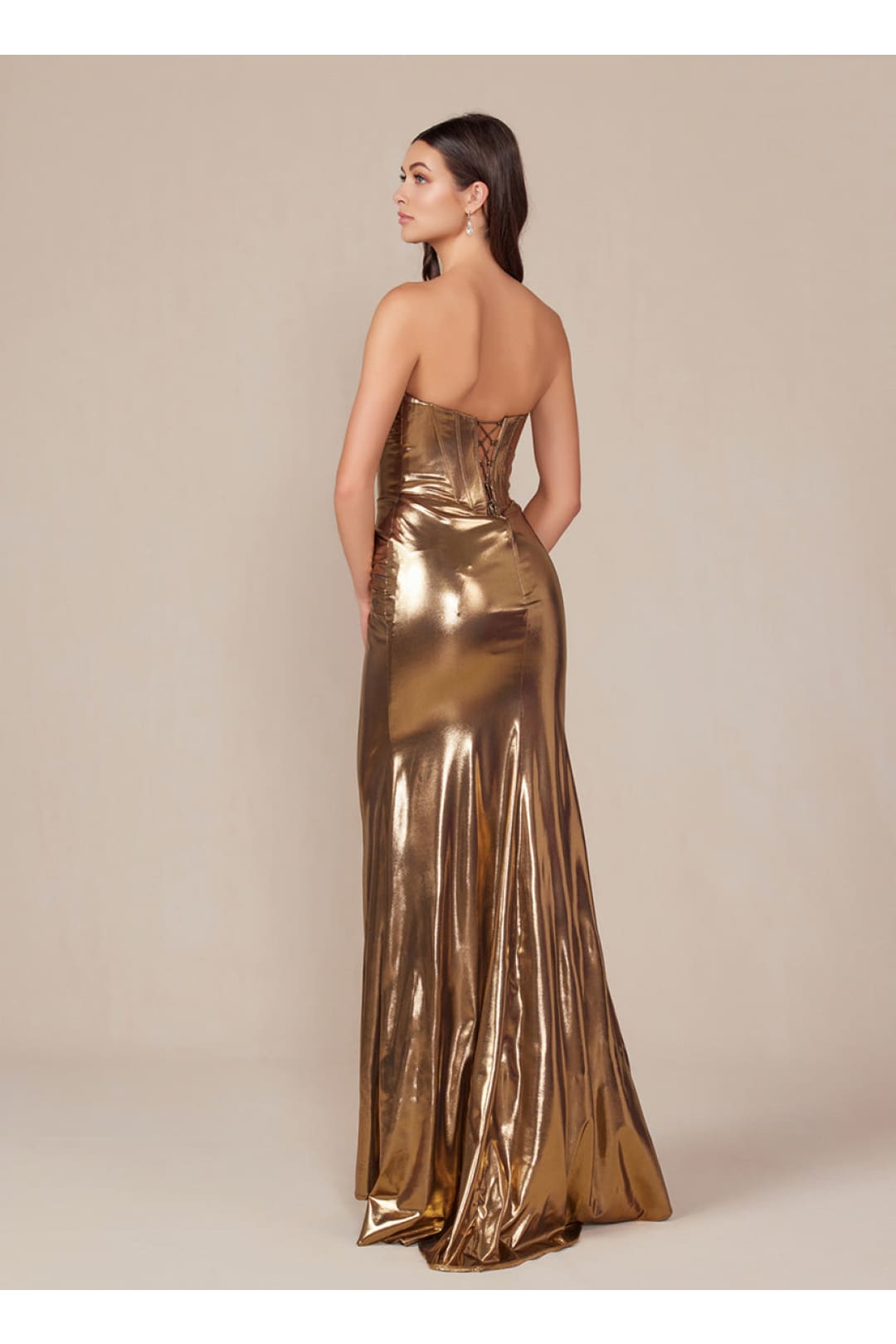 Nox Anabel T1499 Prom Formal Strapless Metallic Long Sheath Gown