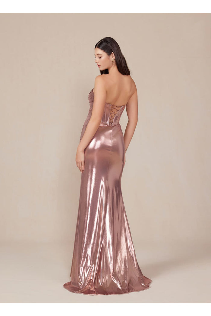 Nox Anabel T1499 Prom Formal Strapless Metallic Long Sheath Gown
