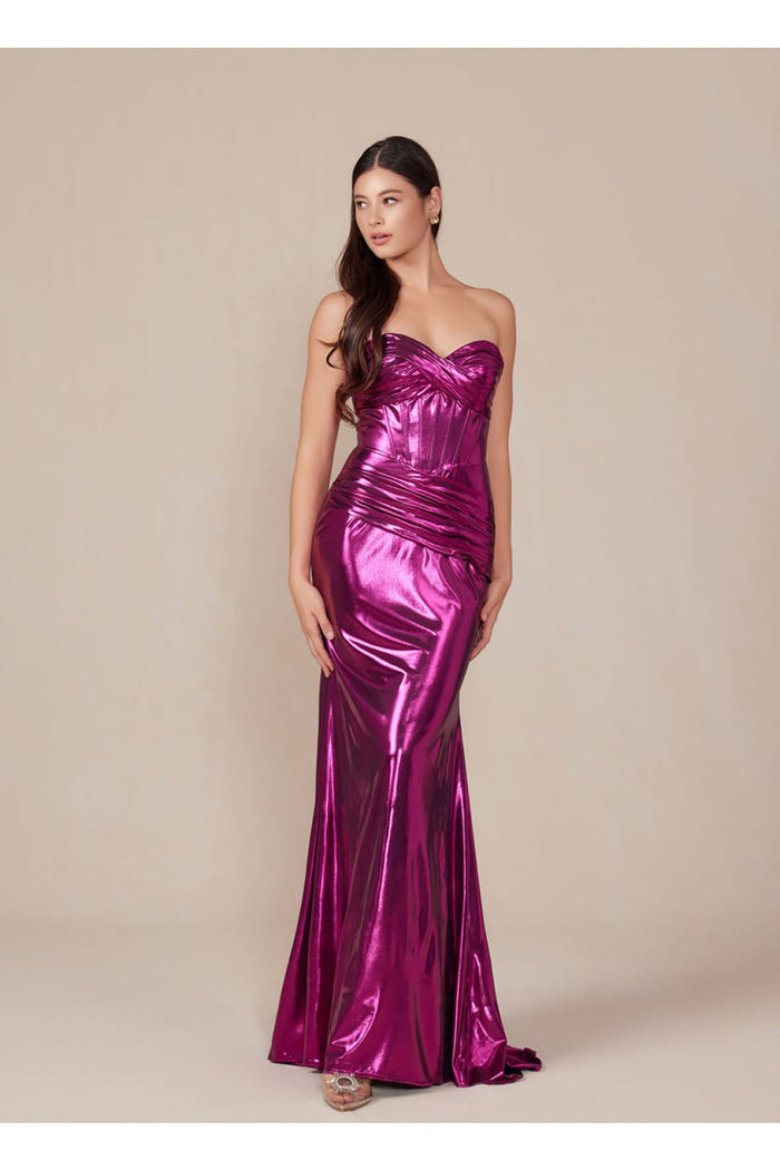 Nox Anabel T1499 Prom Formal Strapless Metallic Long Sheath Gown