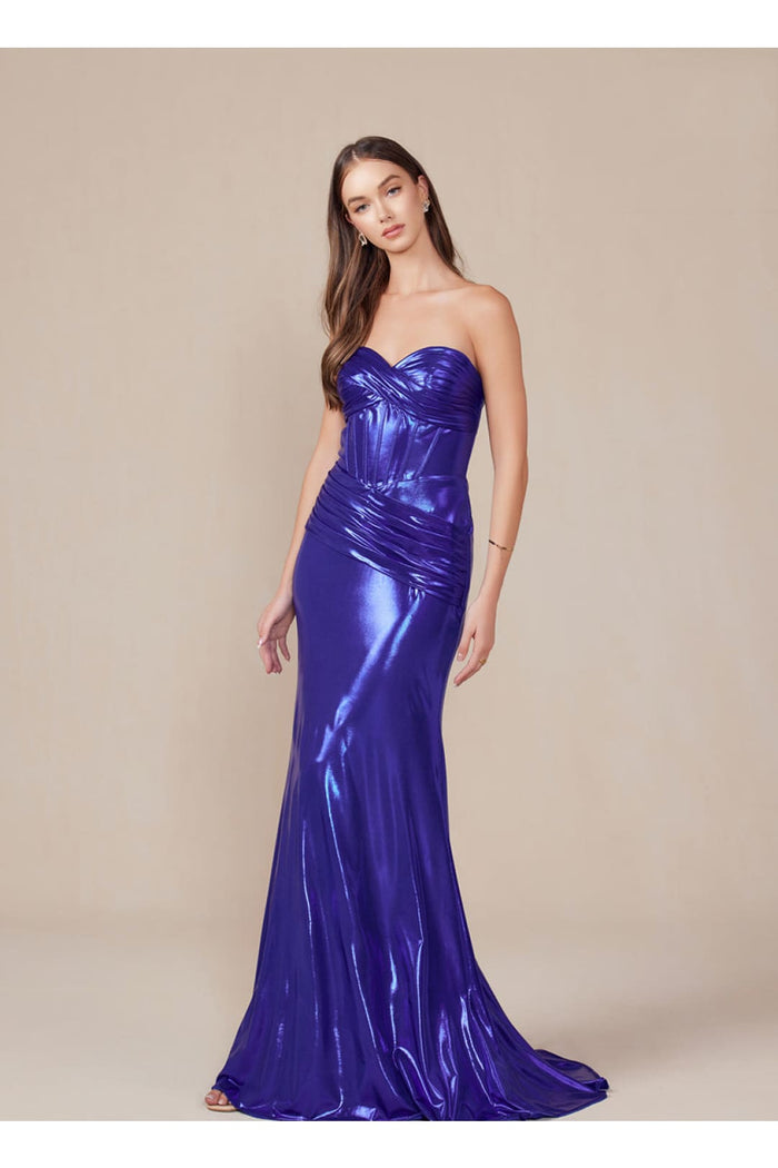 Nox Anabel T1499 Prom Formal Strapless Metallic Long Sheath Gown