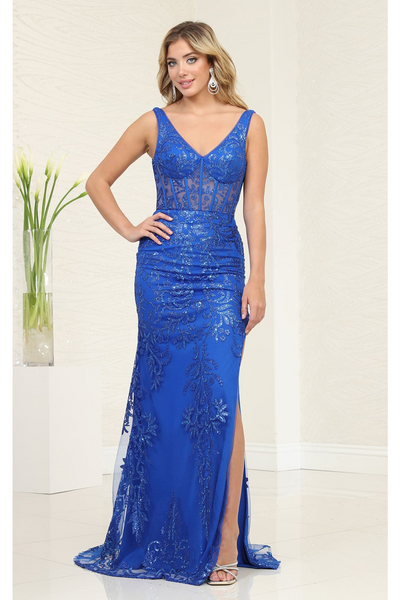 Prom Gown Sleeveless V-Neck Sheath Dress By May Queen MQ2102