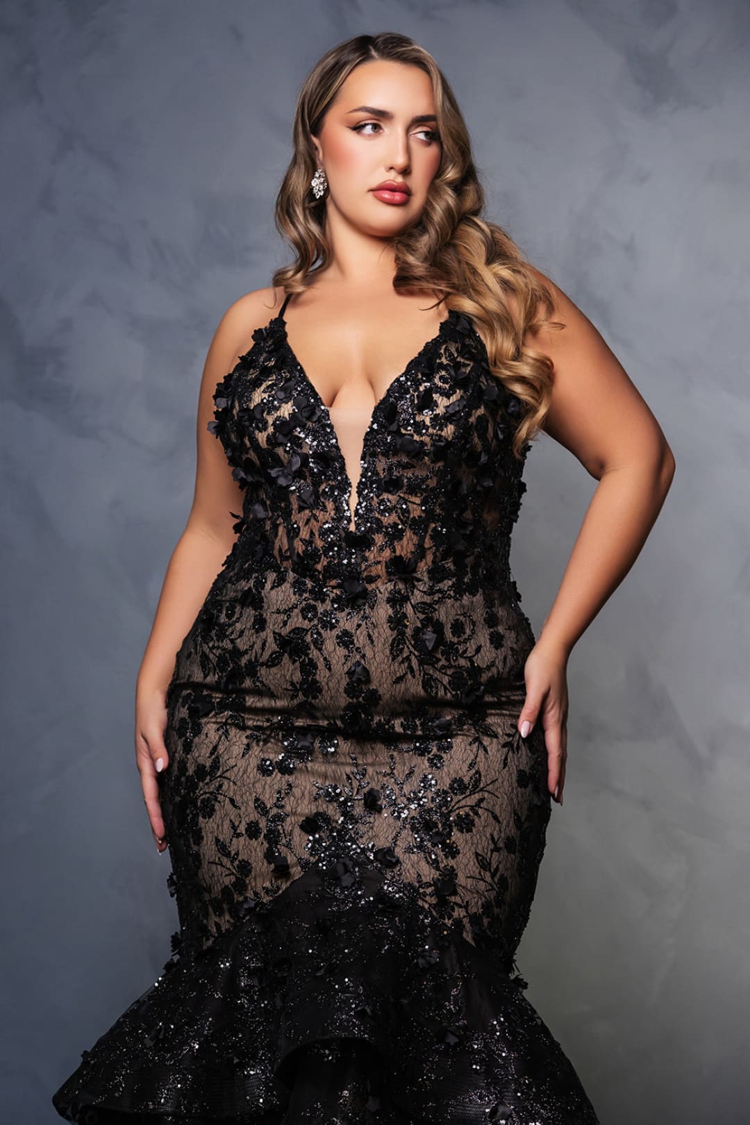 Prom Dress Plunging V-Neck Beaded Formal Gown By Royal Queen RQ8148
