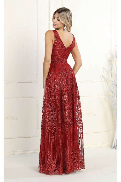 Sleeveless Glitter Prom Dress Long A-line Formal Evening Gown