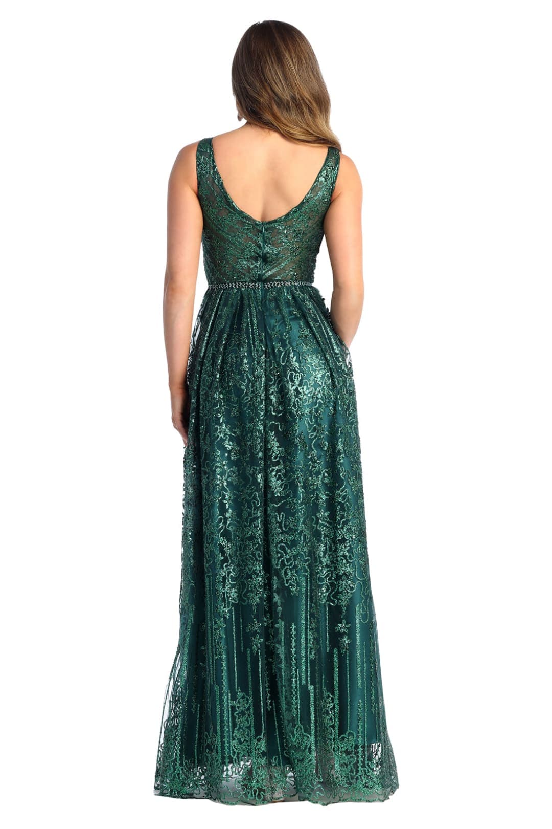 Sleeveless Glitter Prom Dress Long A-line Formal Evening Gown