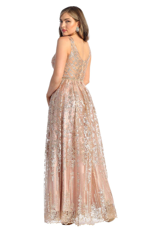 Sleeveless Glitter Prom Dress Long A-line Formal Evening Gown