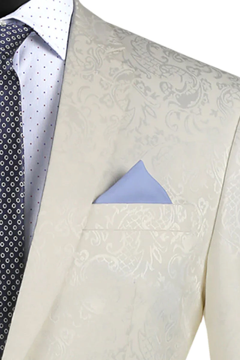 Silver Grey Men's Slim Fit Paisley Wedding & Prom 2026 Suit by Vinci