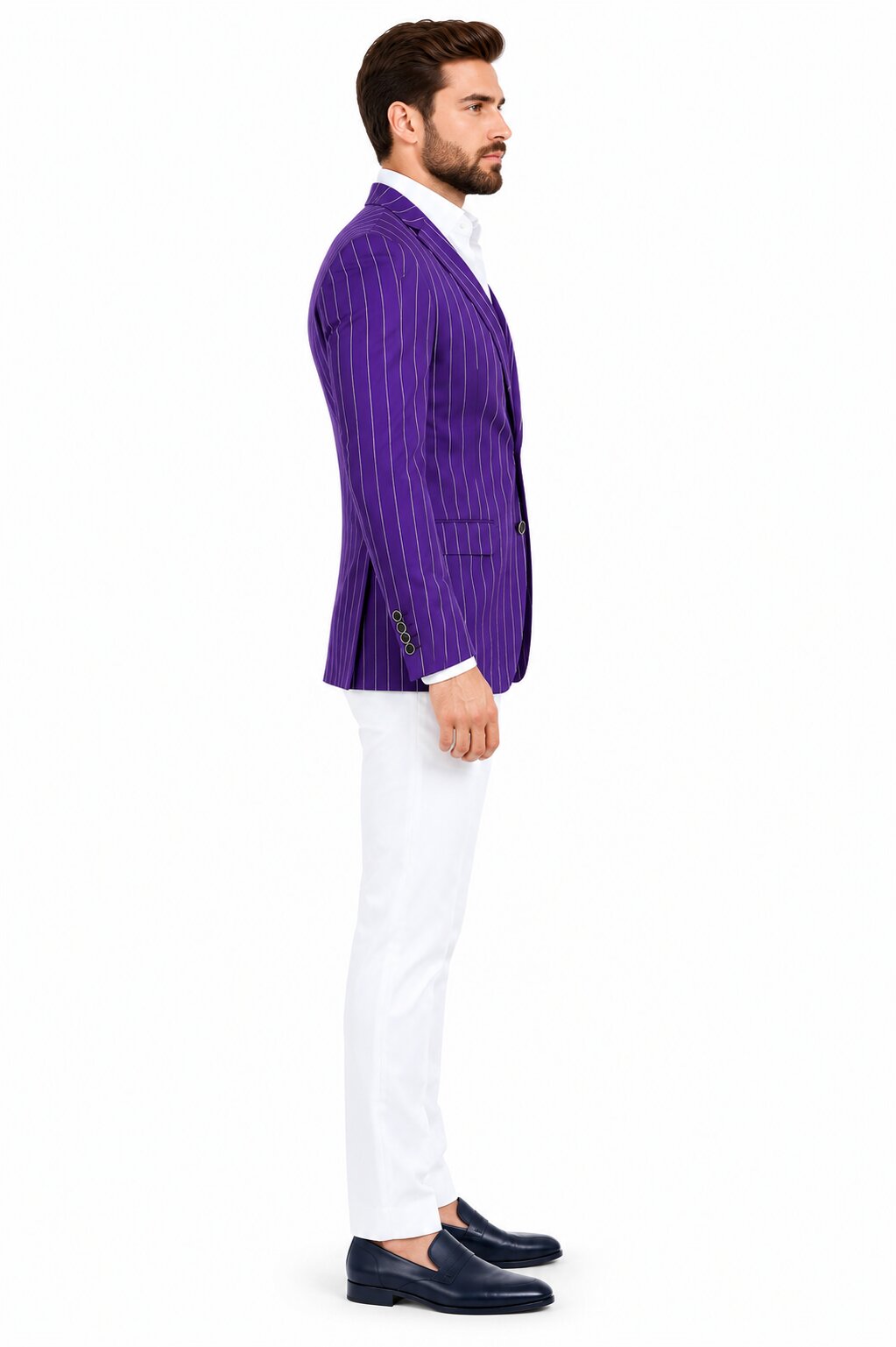 Purple Pinstripe Blazer With White Pants - Suit - Party Blazer by USA Men's Outlet