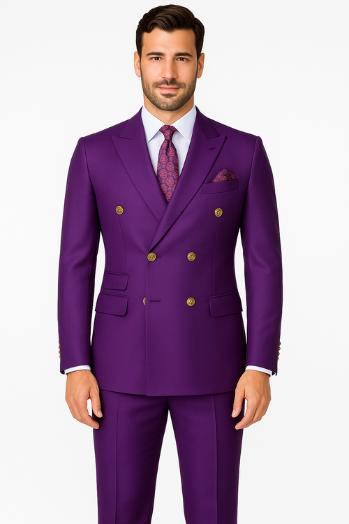 Mens Double Breasted Wool Suit Purple by Alberto Nardoni