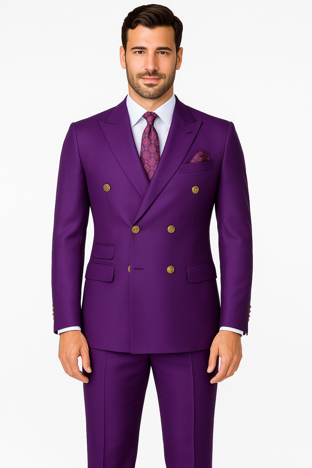 Mens Double Breasted Wool Suit Purple by Alberto Nardoni