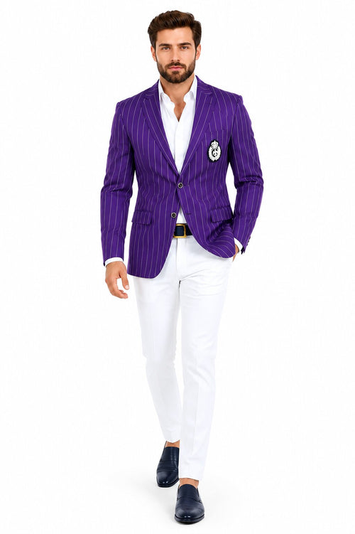Purple Pinstripe Blazer With White Pants - Suit - Party Blazer by USA Men's Outlet